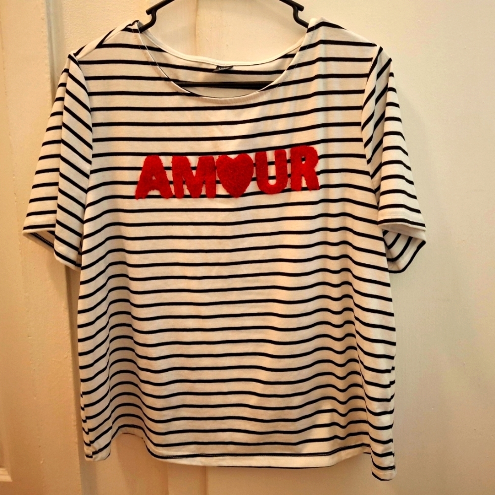 Striped T-Shirt with Red 'AMOUR'